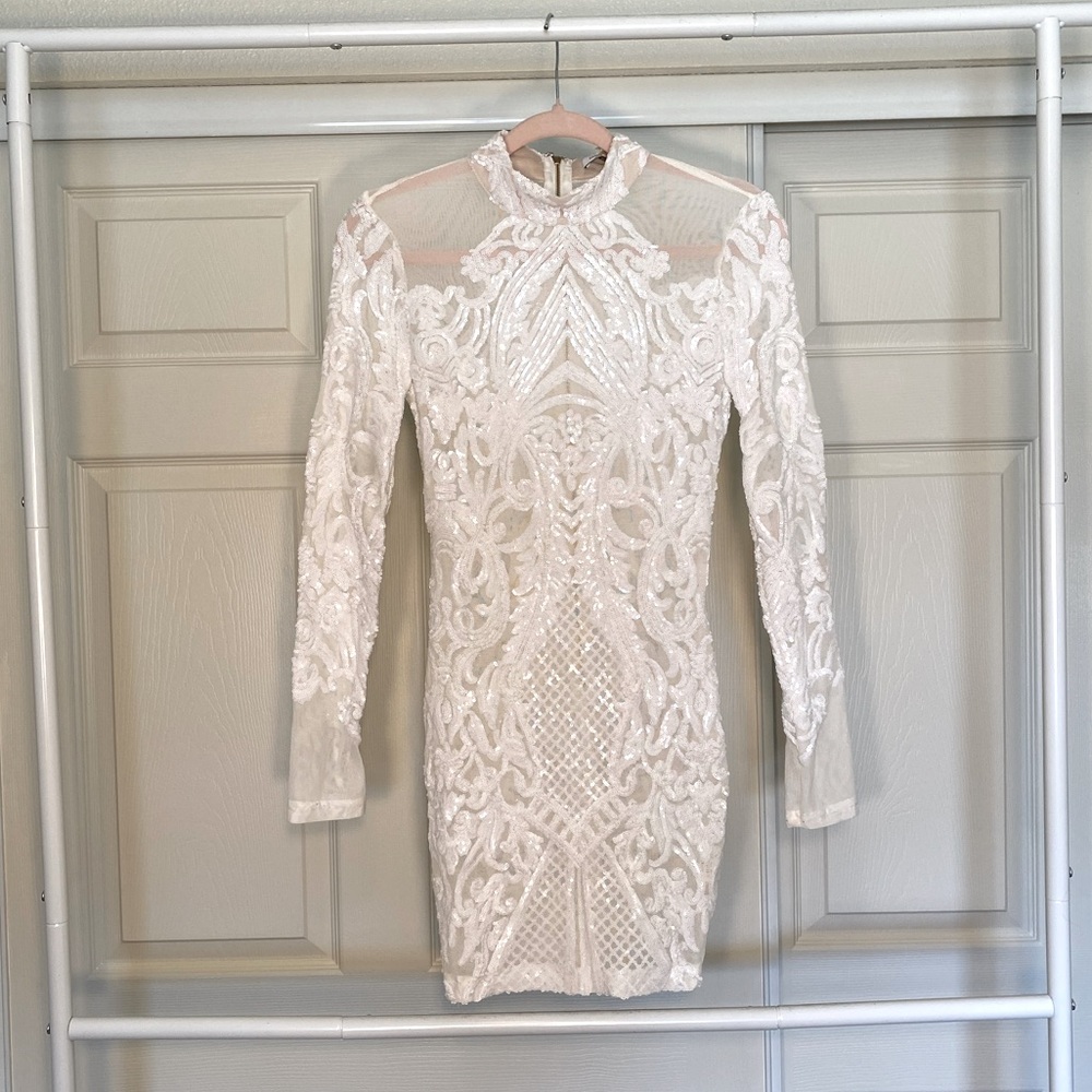 Fashion Nova White Sequin Mini Dress 
Size: S (4)